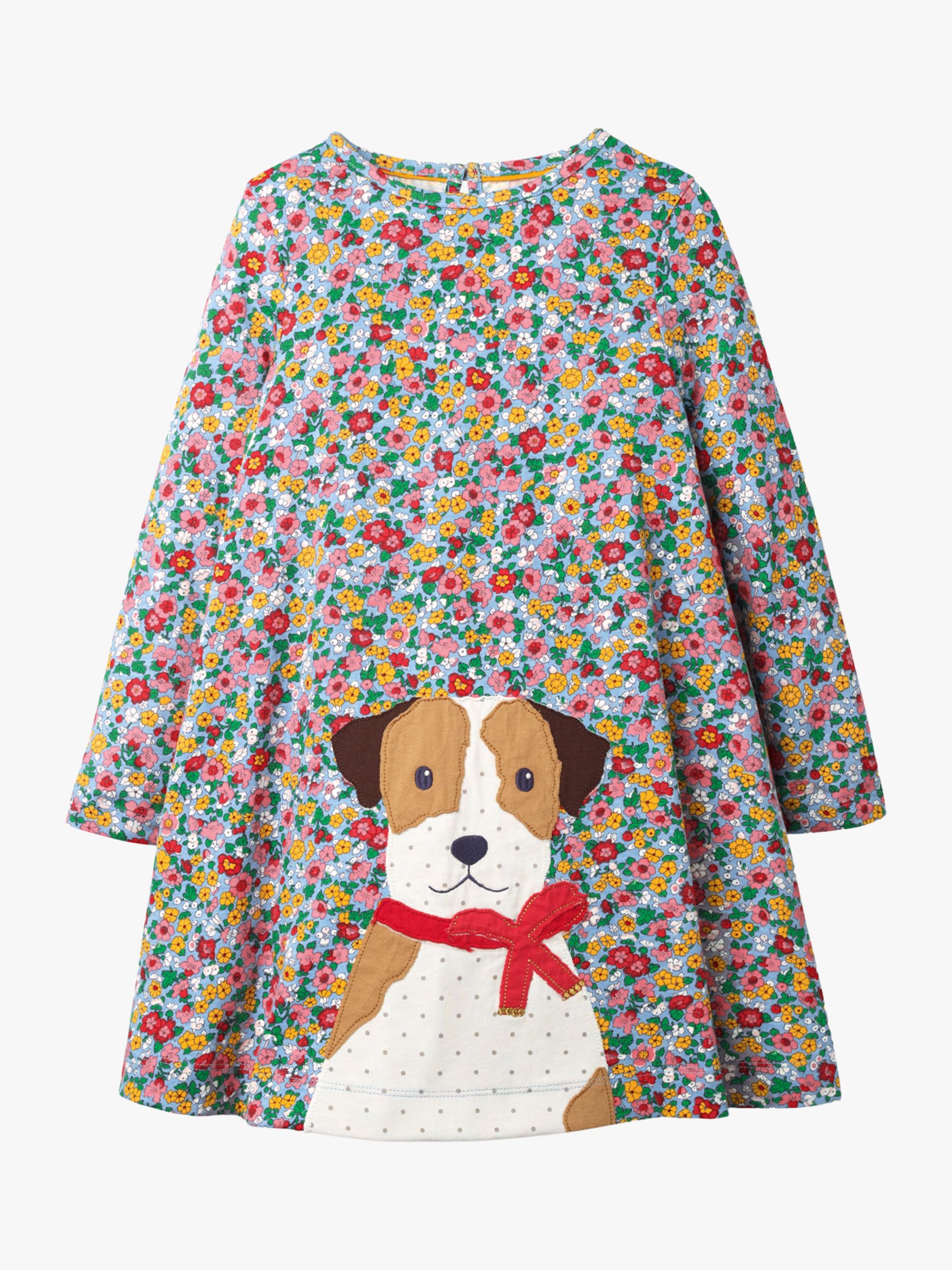 Image of Mini Boden Girls Floral Dog Applique Dress Multi