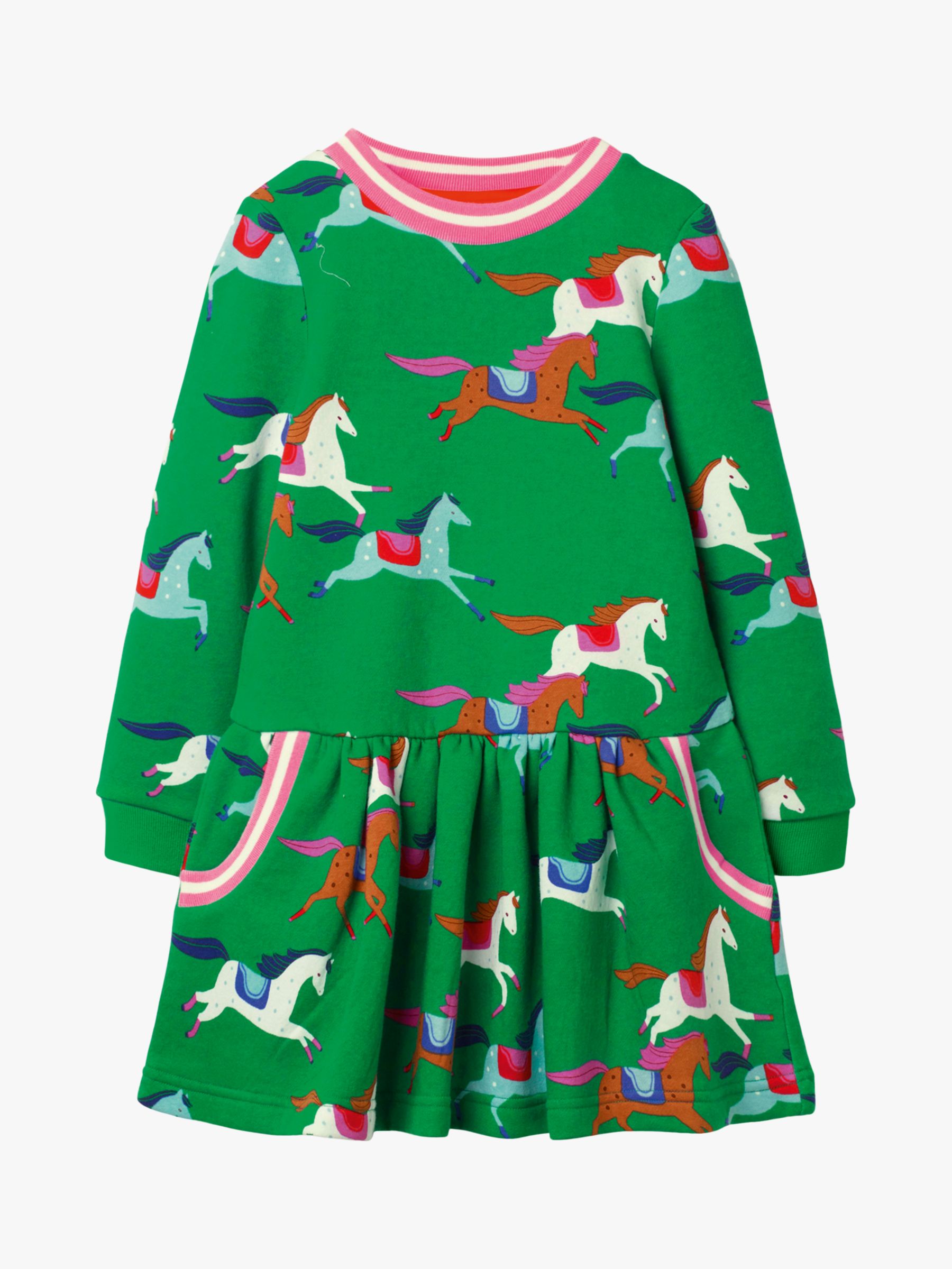 Image of Mini Boden Girls Cosy Horse Print Sweatshirt Dress Green
