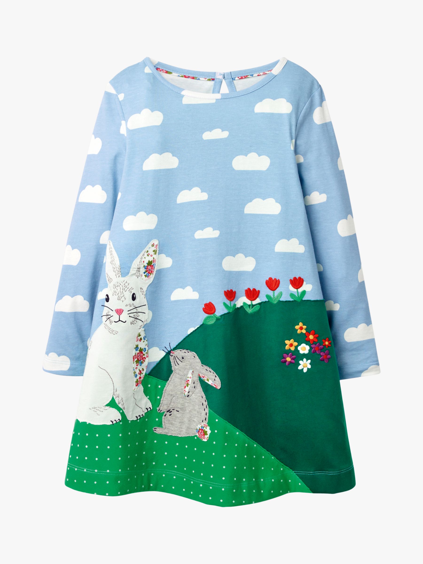 Image of Mini Boden Girls Bunny Appliqu Jersey Dress Frosted Blue