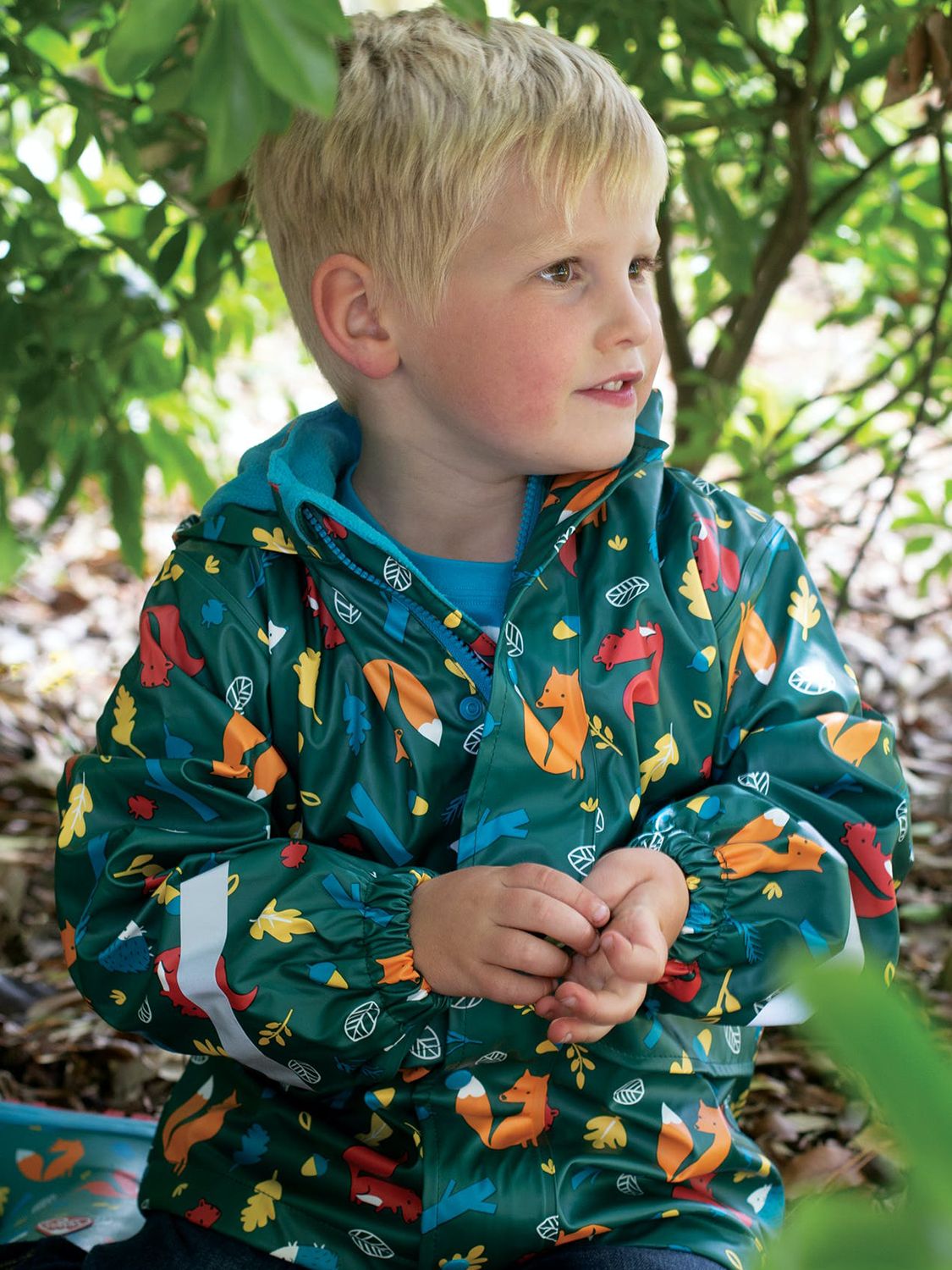 Image of Frugi Childrens Puddle Buster Woodland Print Waterproof Coat Multi