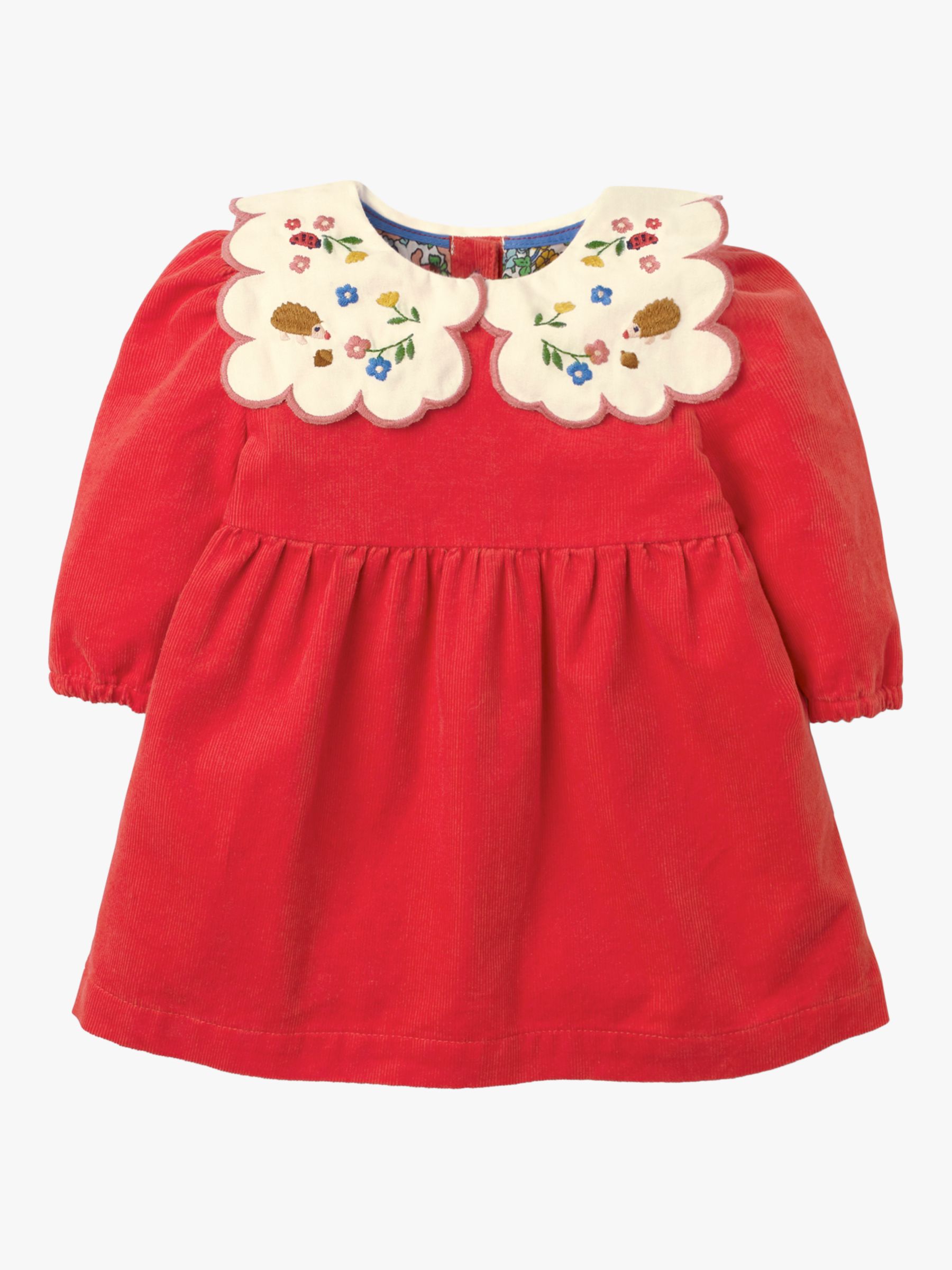Image of Mini Boden Embroidered Collar Cord Dress Cherry Tomato Red