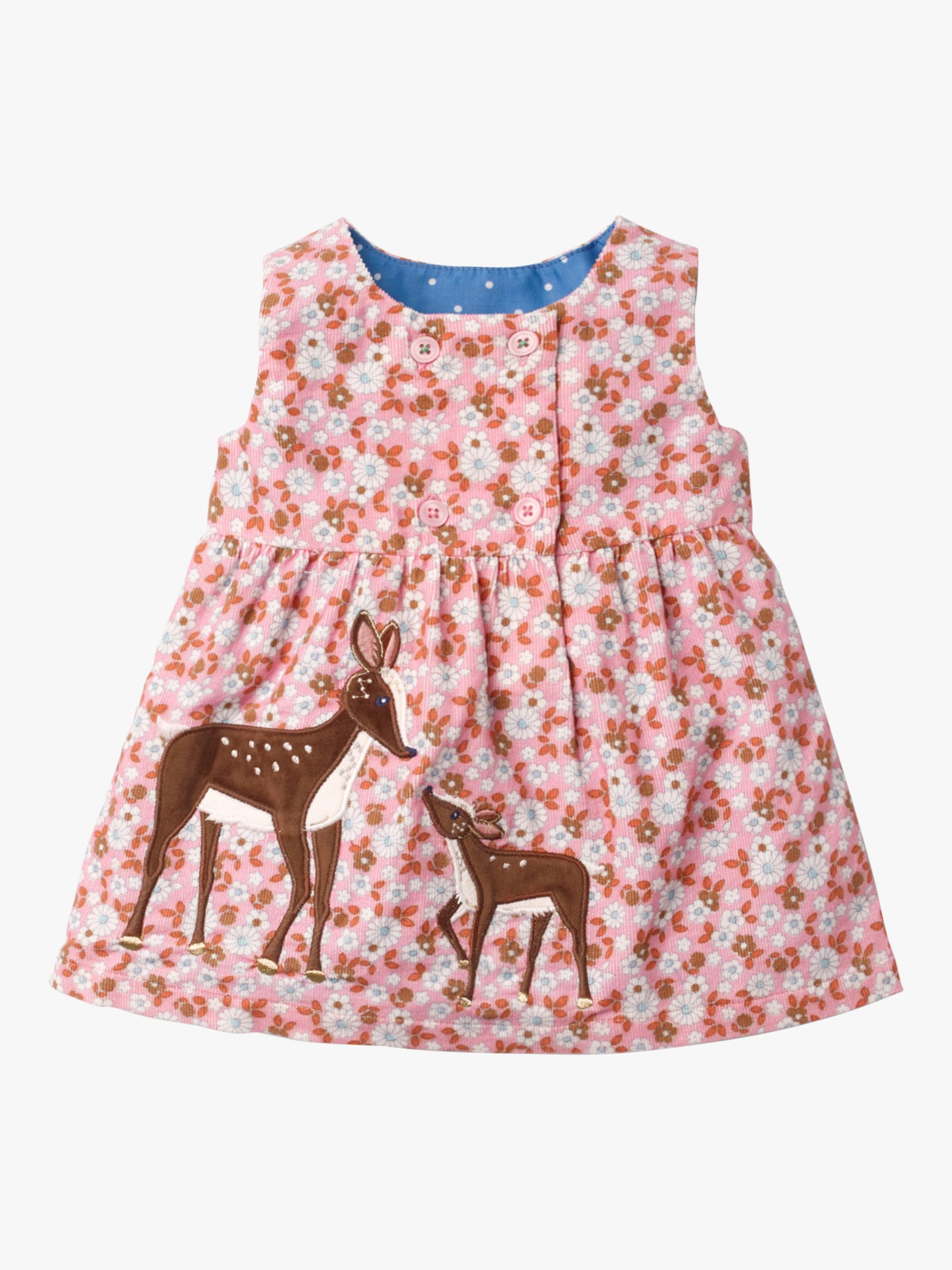 Image of Mini Boden Girls Applique Deer Daisy Print Cord Pinafore Dress Vintage Pink
