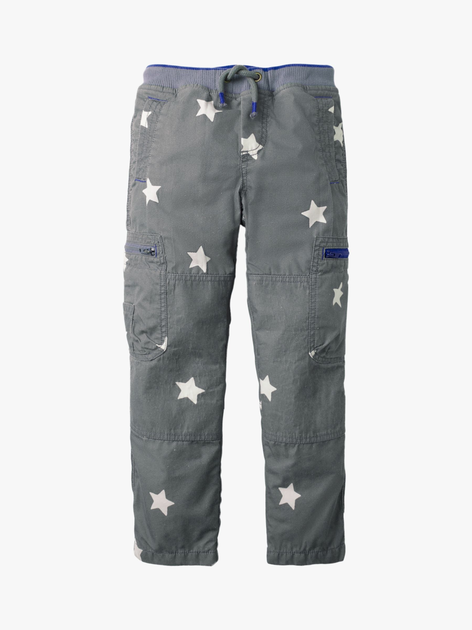 Image of Mini Boden Boys Cosy Lined Spaced Star Print Cargo Trousers Grey
