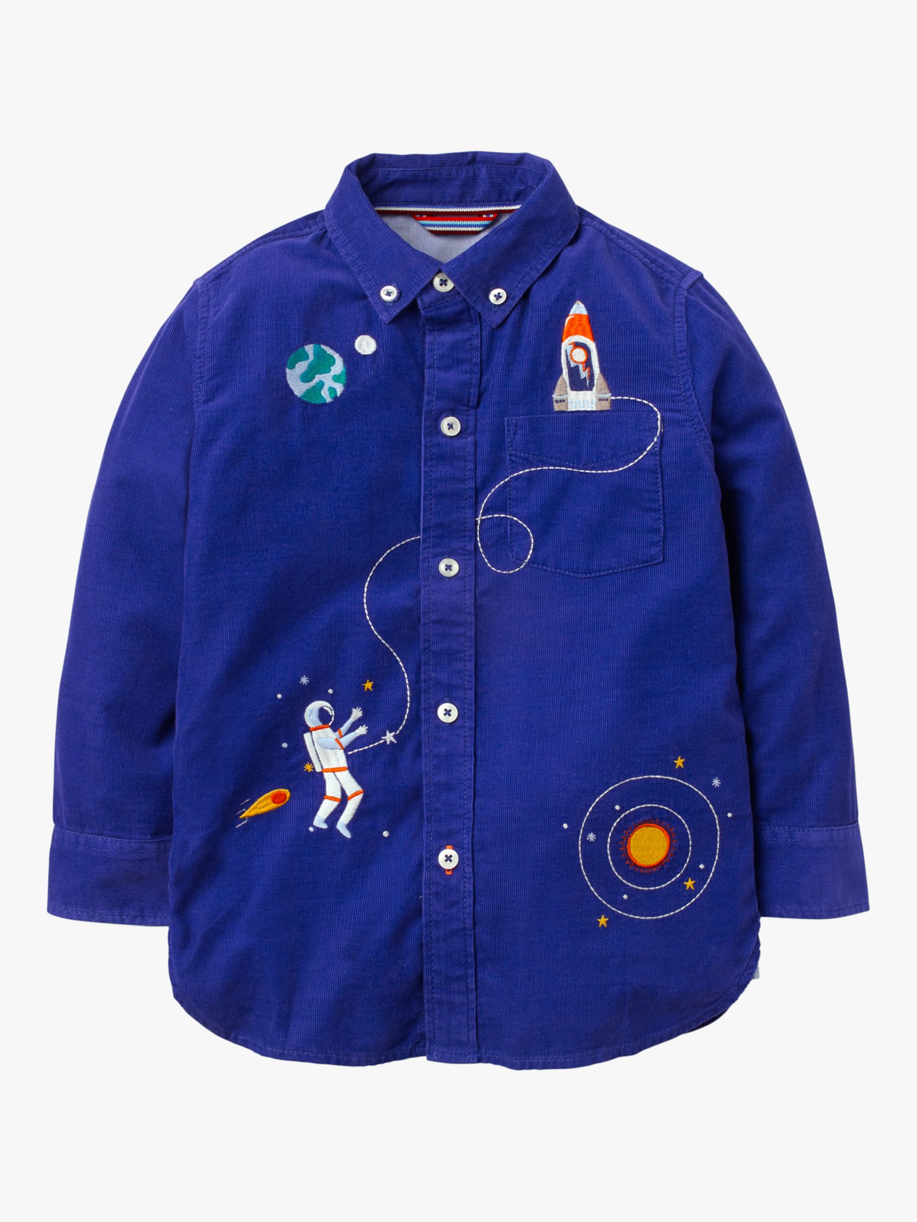 Image of Mini Boden Boys Space Embroidered Cord Shirt Greek Blue