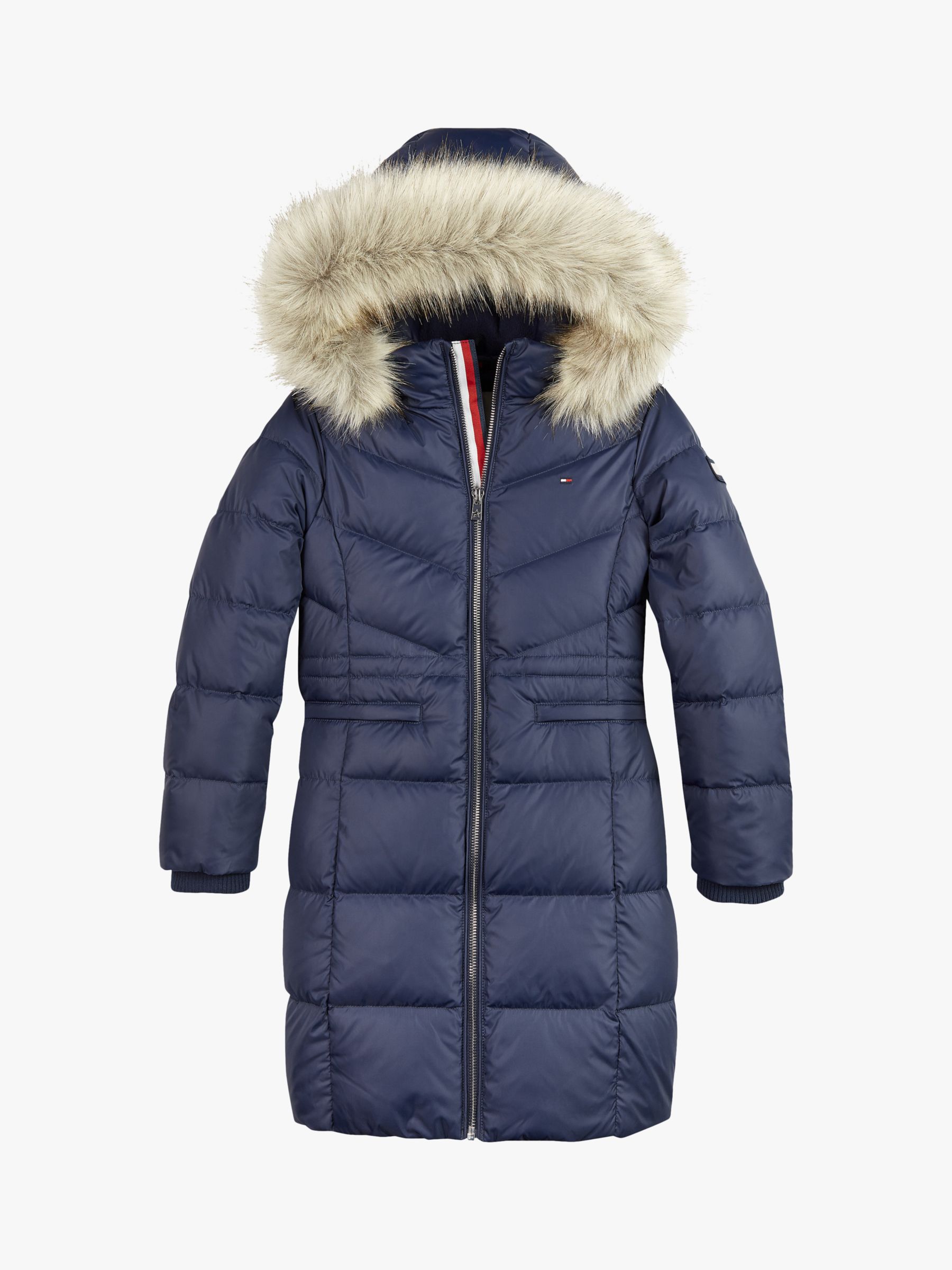 Image of Tommy Hilfiger Girls DownFilled Long Faux Fur Hooded Coat Twilight Navy