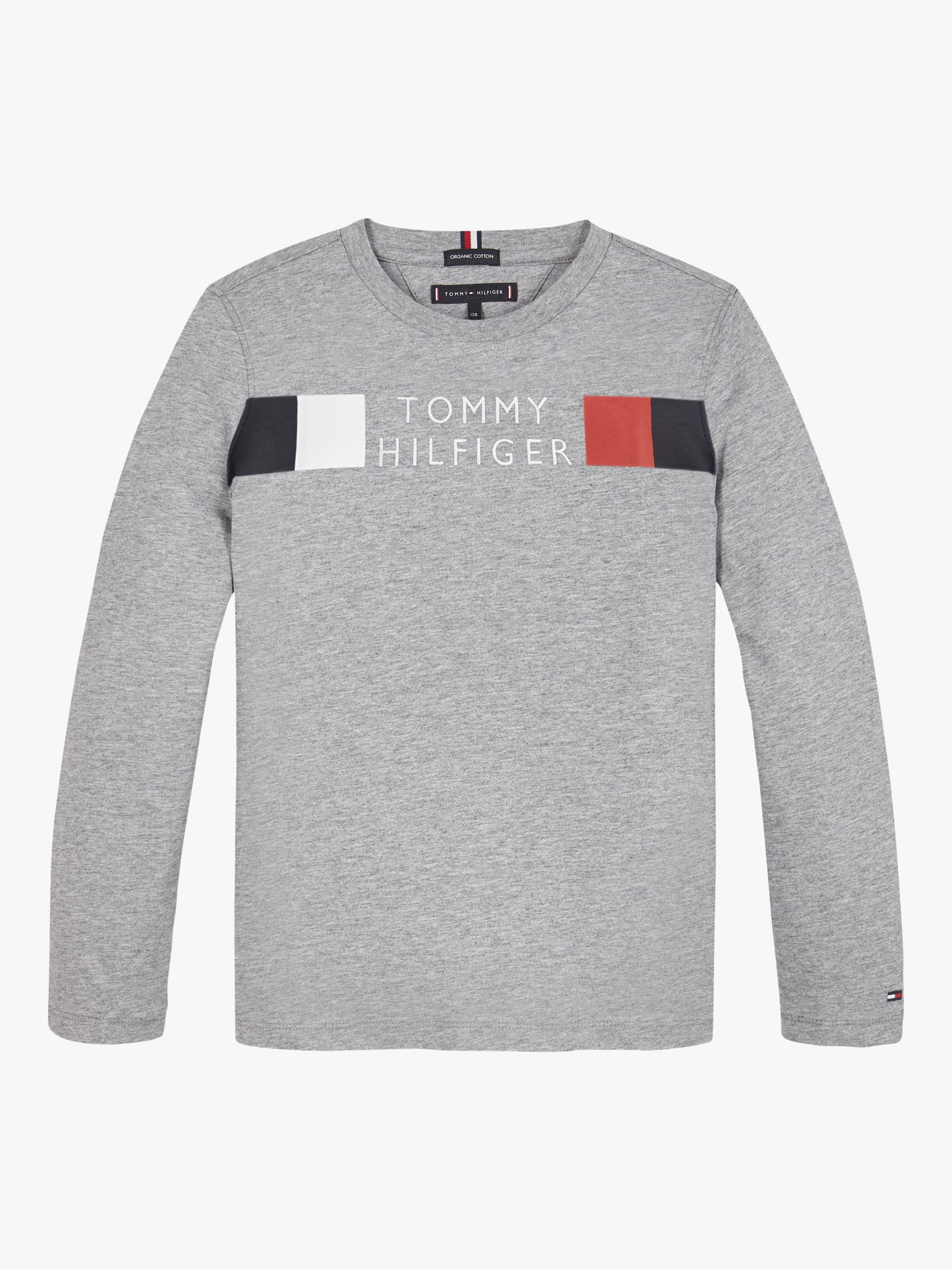 Image of Tommy Hilfiger Boys Stripe Logo Long Sleeve Cotton TShirt Mid Grey