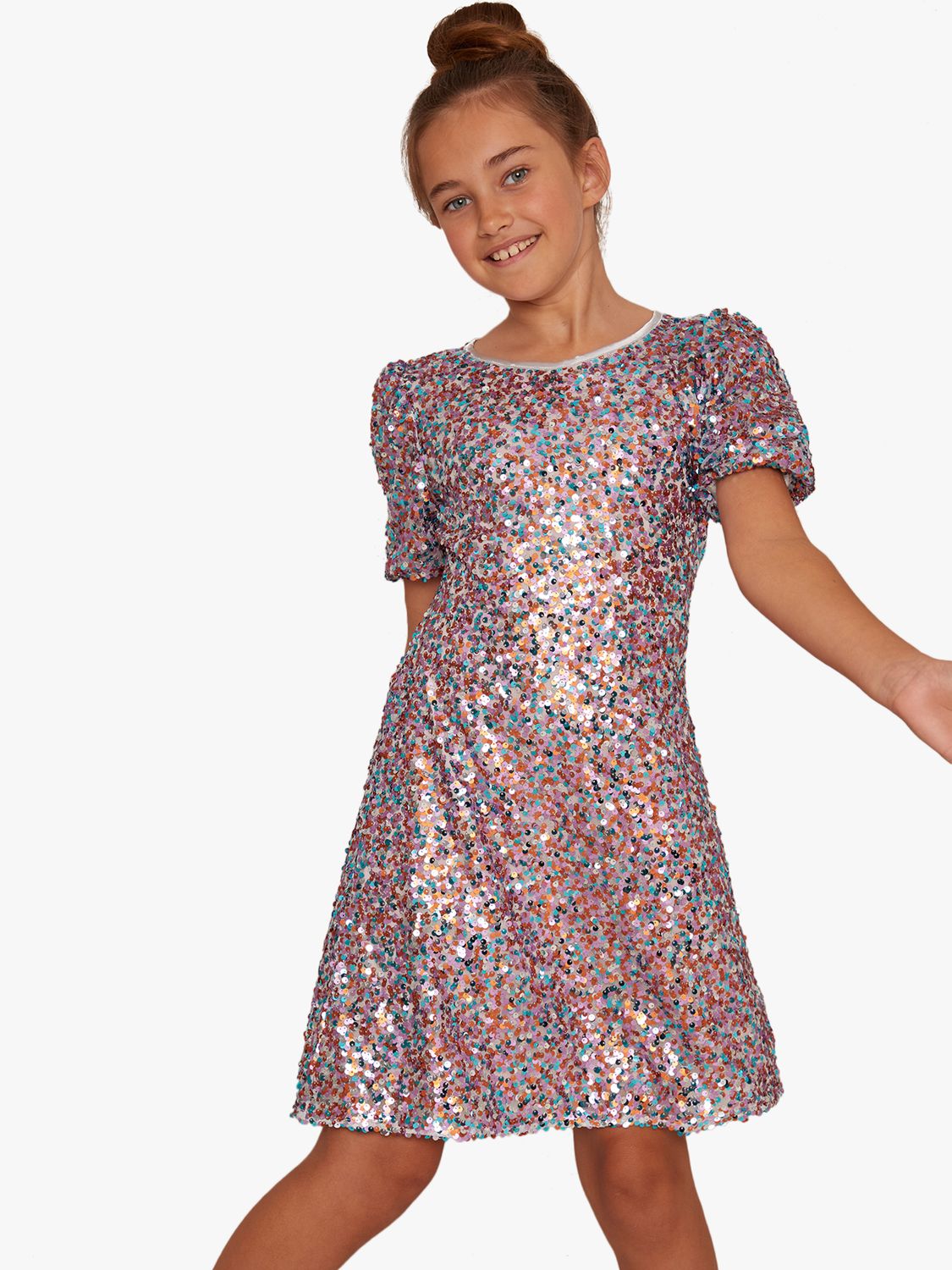 Image of Chi Chi London Girls Madelyn Glitter Party Dress Metallics