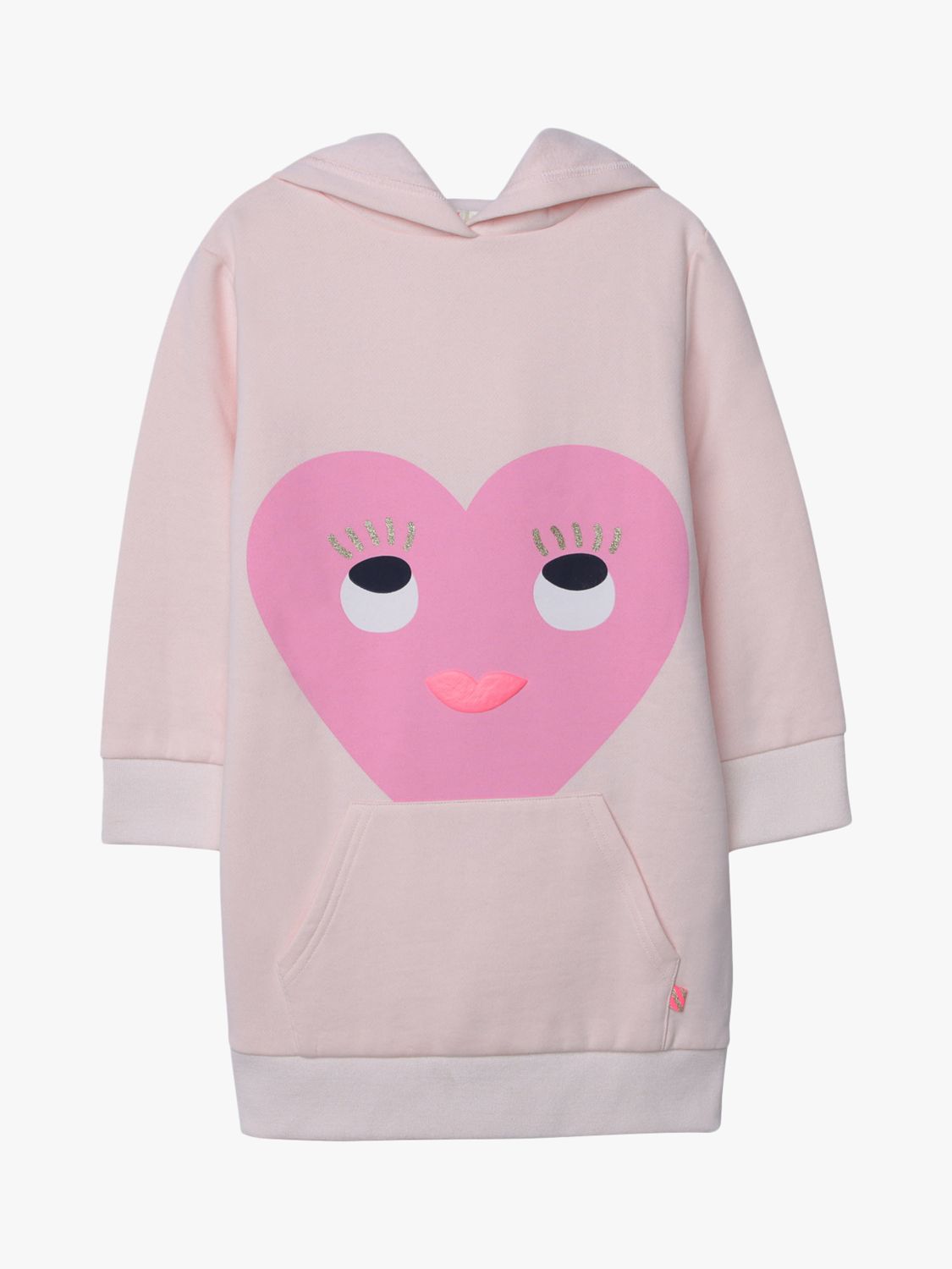 Image of Billieblush Girls Hooded Heart Print Fleece Dress Pale Pink