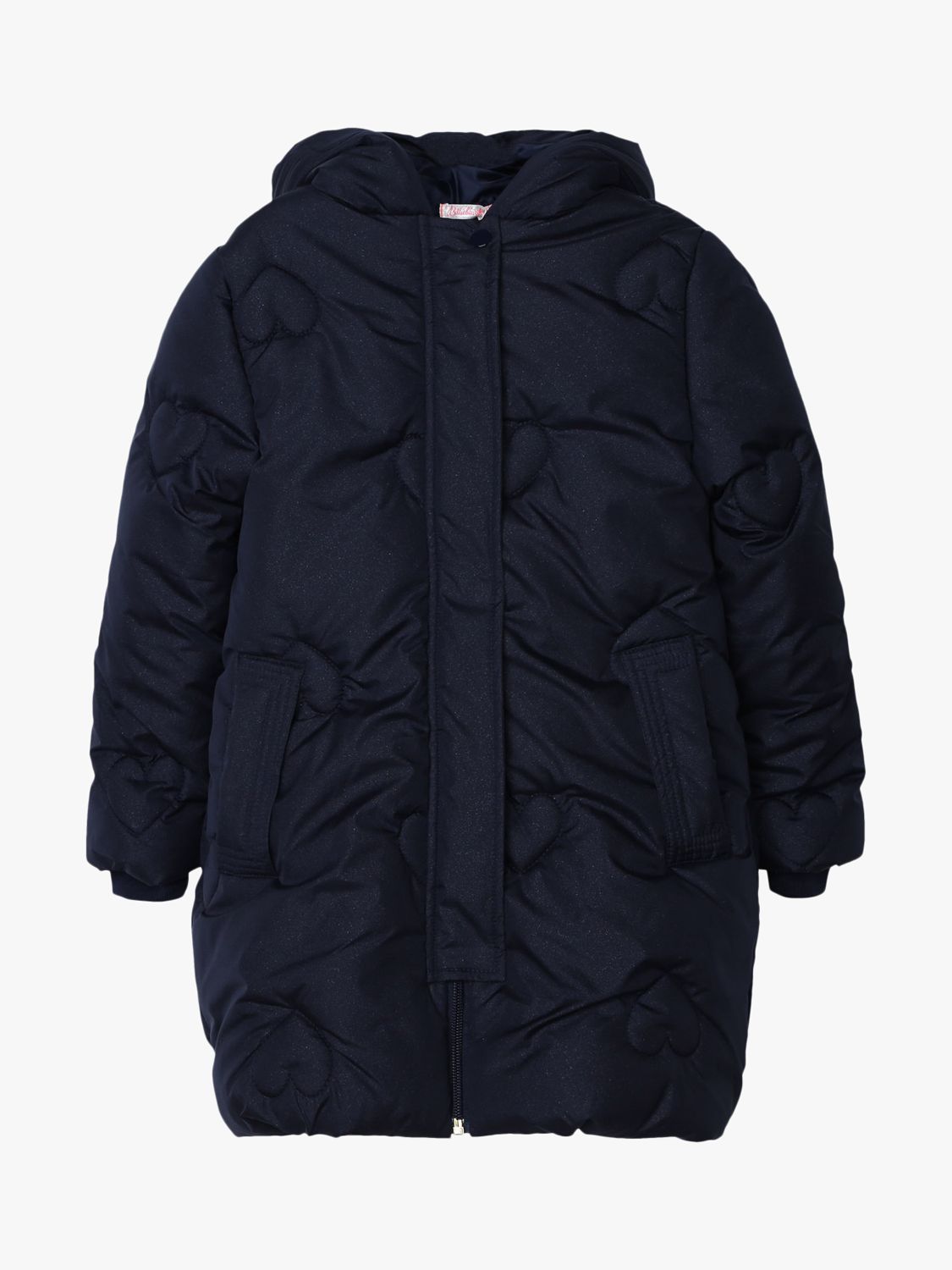 Image of Billlieblush Girls Heart Embroidered Long Puffer Jacket Navy