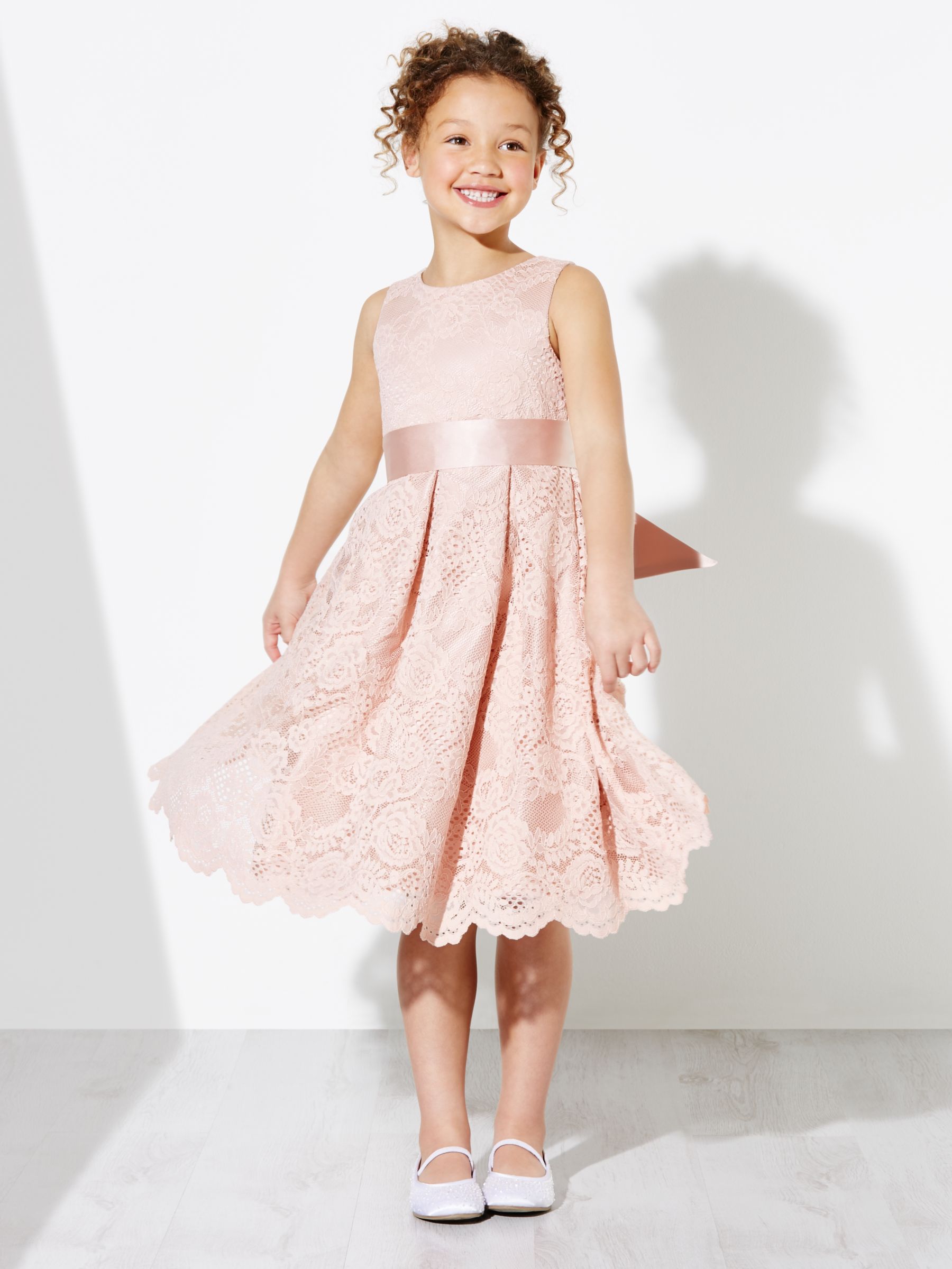 Image of John Lewis and Partners Girls Corded Lace Bridesmaid Dress Pink