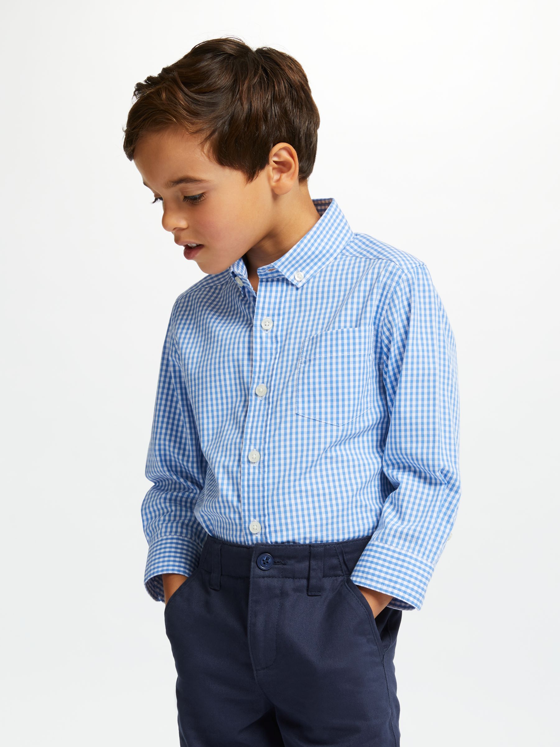 Image of John Lewis and Partners Heirloom Collection Boys Gingham Shirt Blue