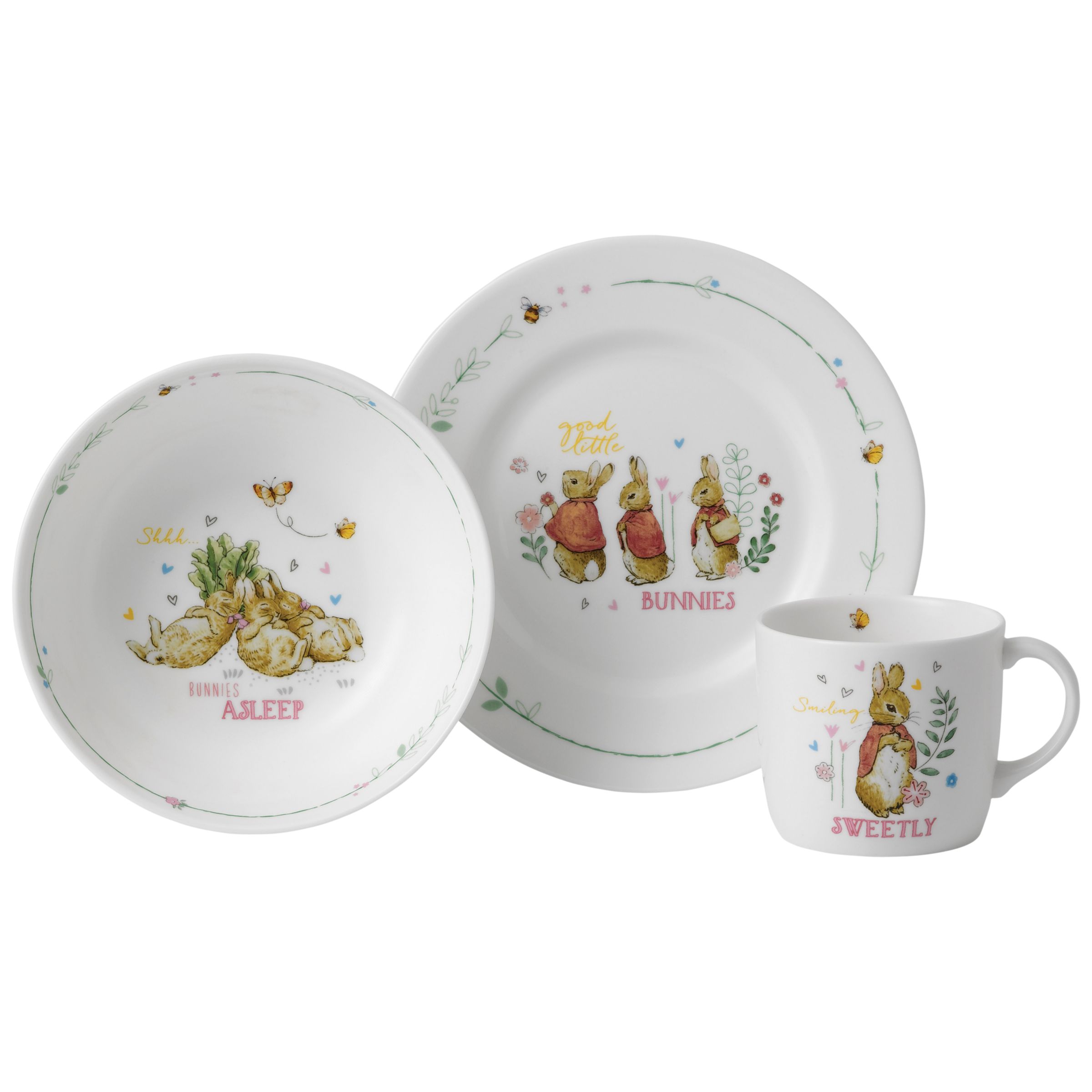 Image of Beatrix Potter Peter Rabbit Flopsy Mopsy and Cotton Tail Wedgwood 3 Piece Nursery Set