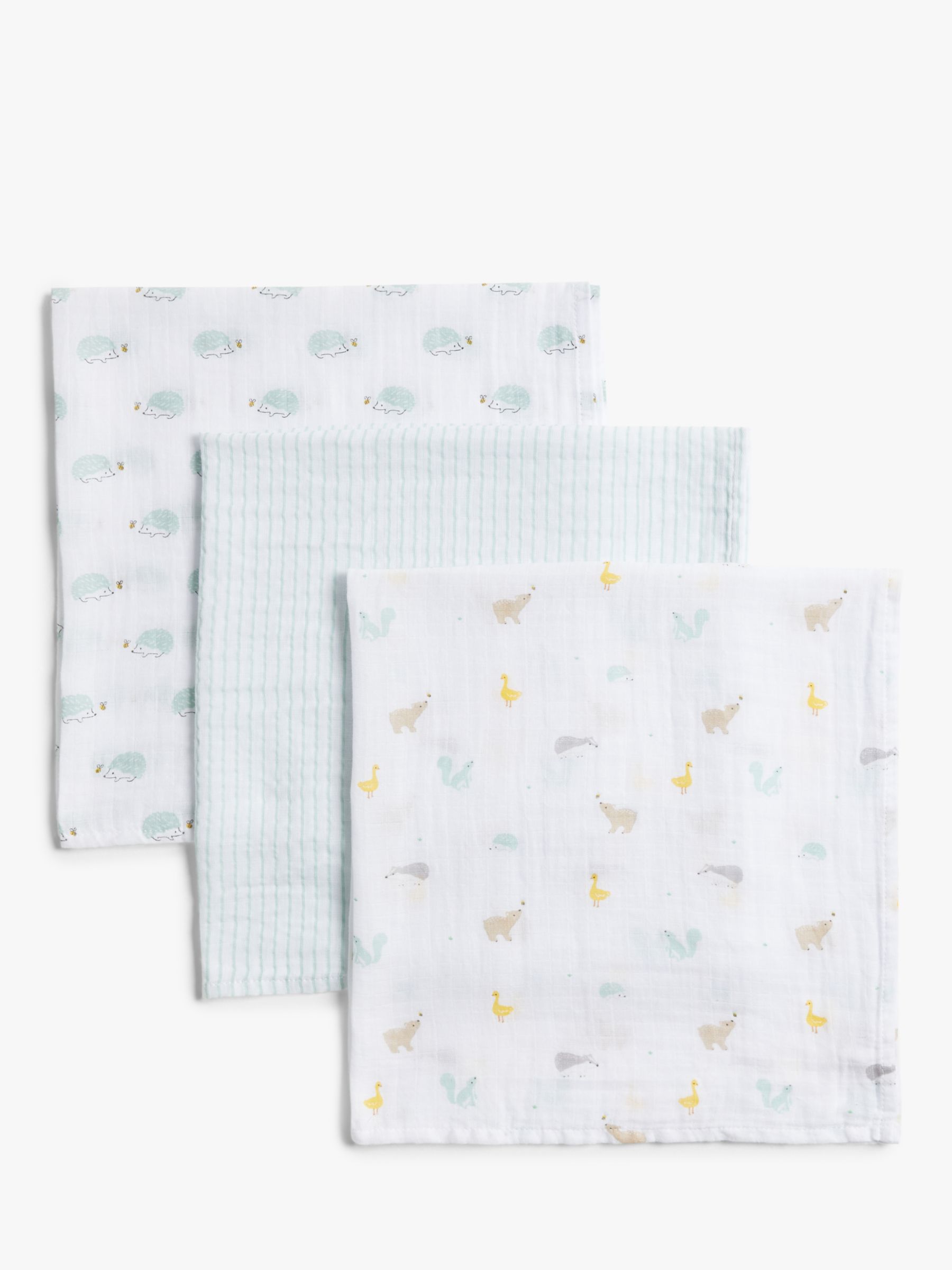 Image of John Lewis and Partners Baby Woodland Friends Muslin Cloths Pack of 3 Multi