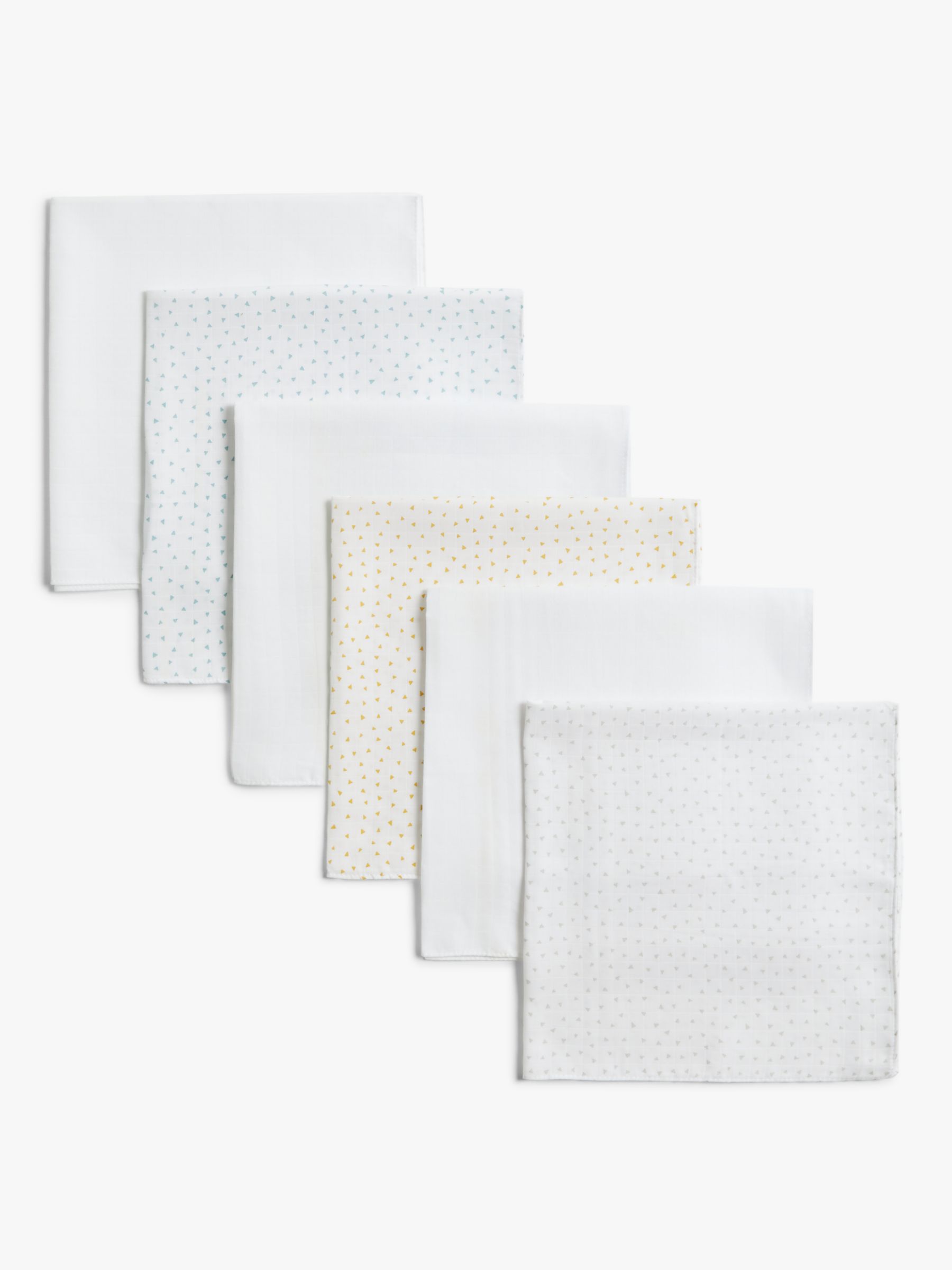 Image of John Lewis and Partners Baby Muslin Squares Pack of 6 GeoPlain Mix