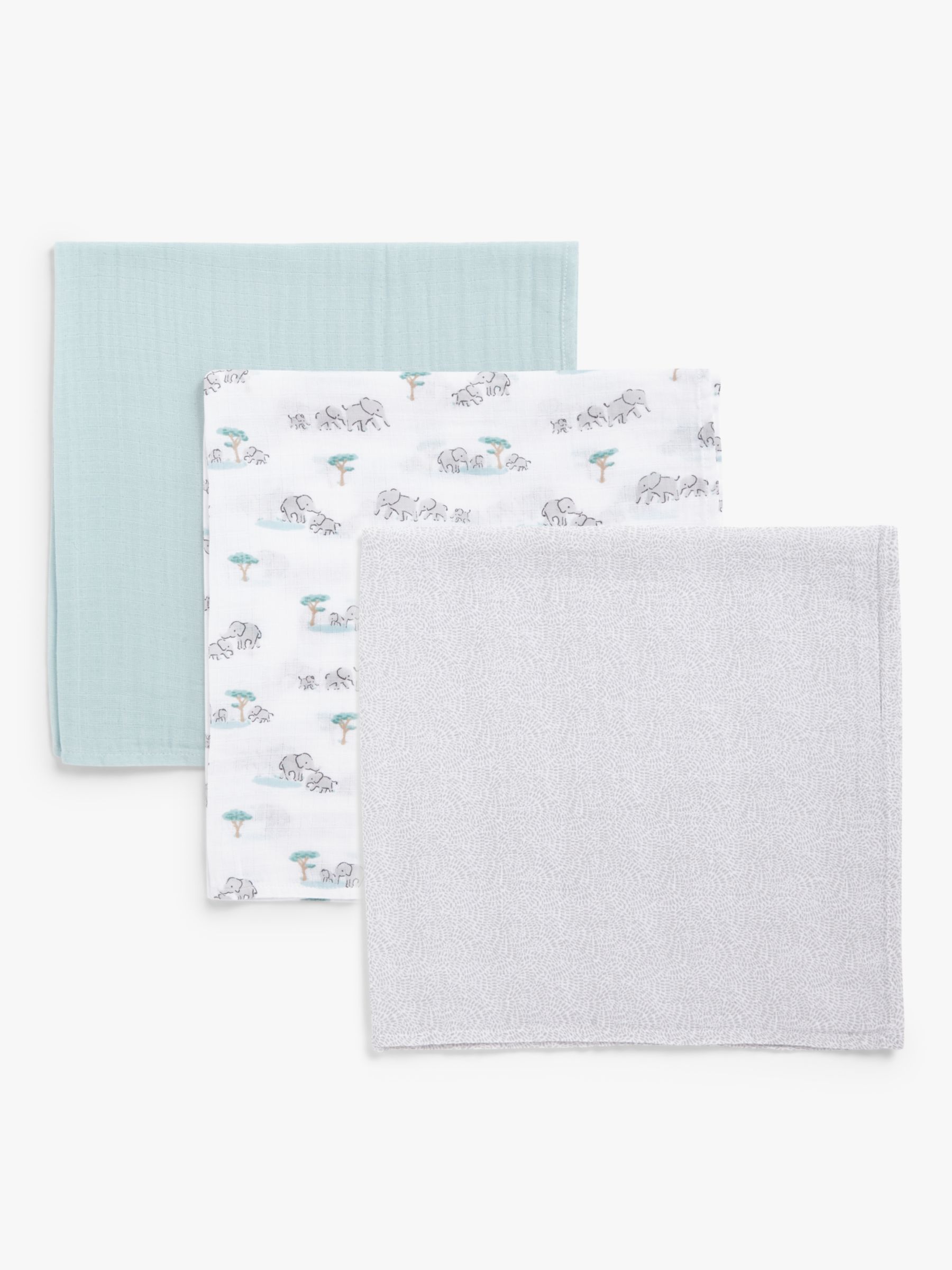 Image of John Lewis and Partners Baby Savanna Muslin Cloths Pack of 3 Multi