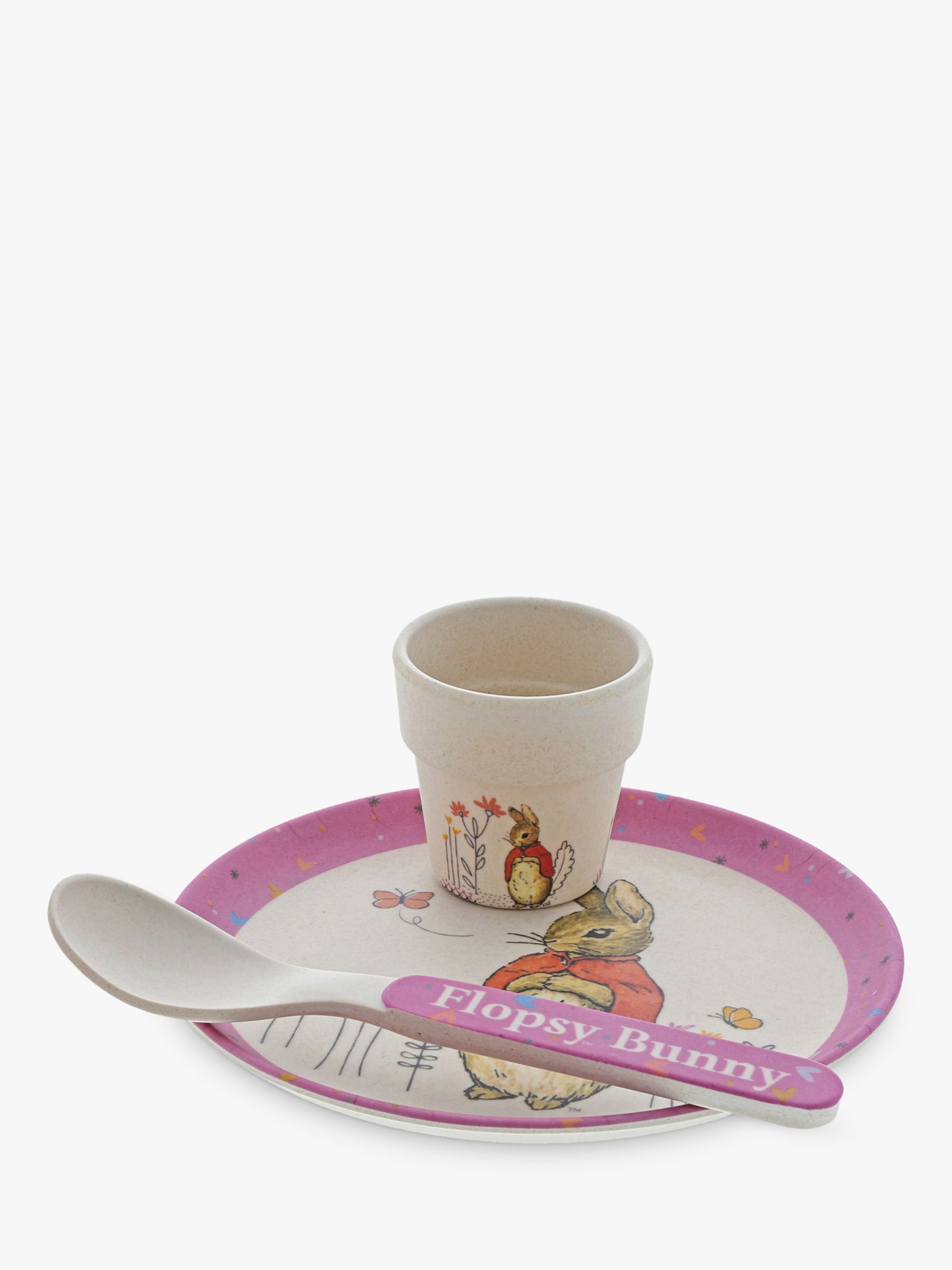Image of Peter Rabbit Flopsy Bunny Eggcup Plate and Spoon Bamboo Set