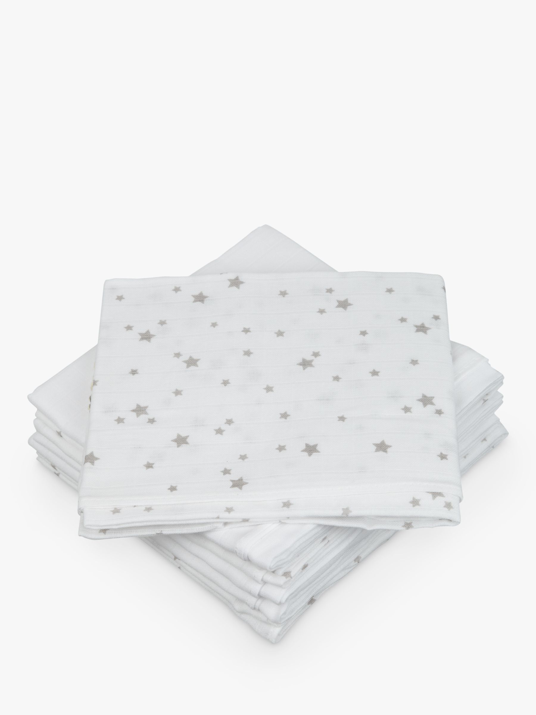 Image of John Lewis and Partners Baby Muslin Squares Pack of 6 Grey Star