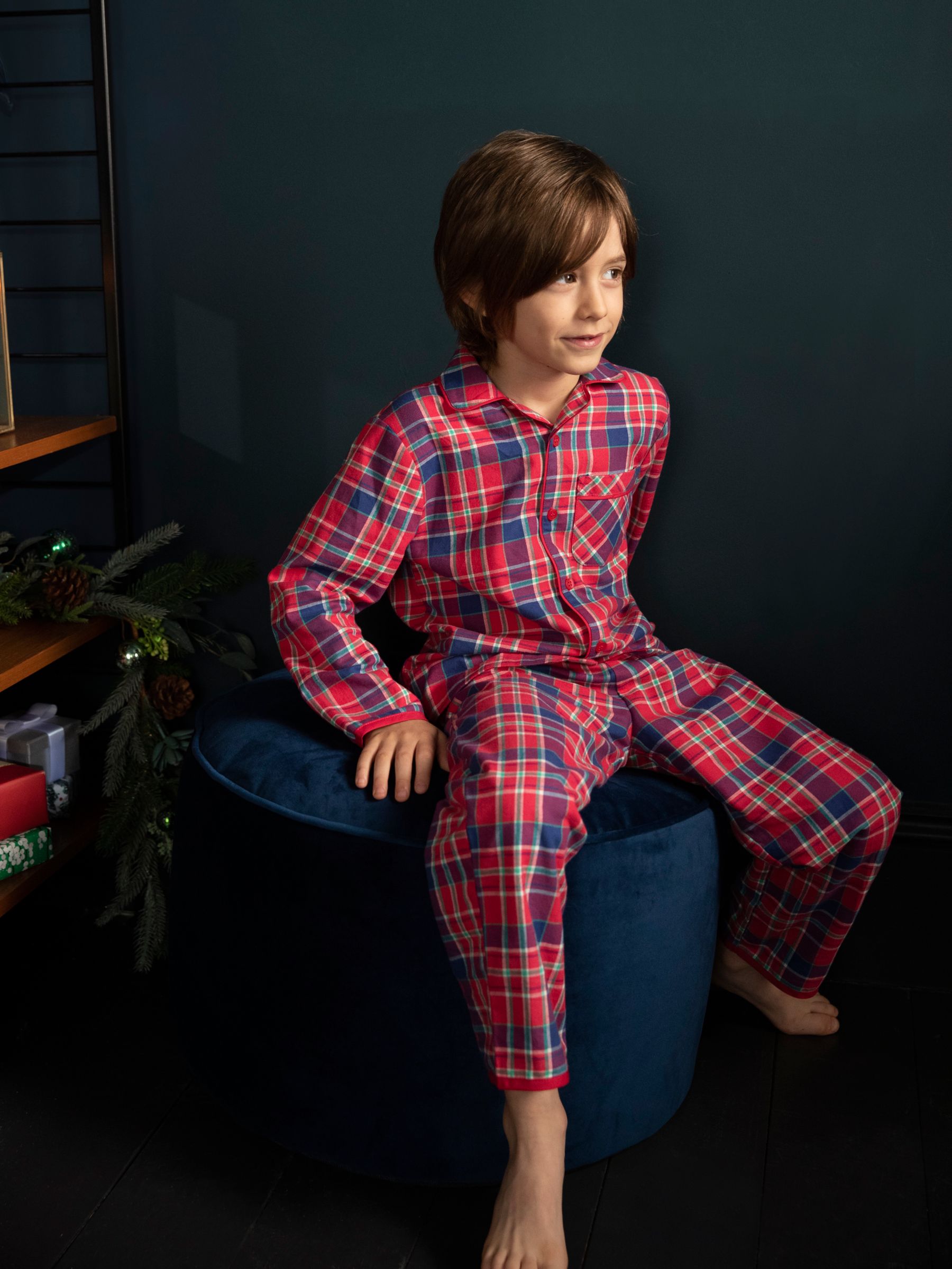 Image of John Lewis and Partners Childrens Tartan Check Pyjamas Multi
